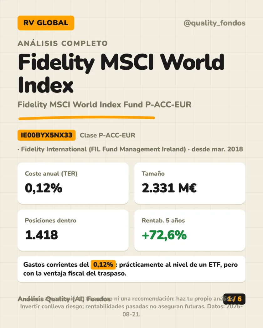 Resumen en 30 segundos del análisis de Fidelity MSCI World Index Fund P-ACC-EUR