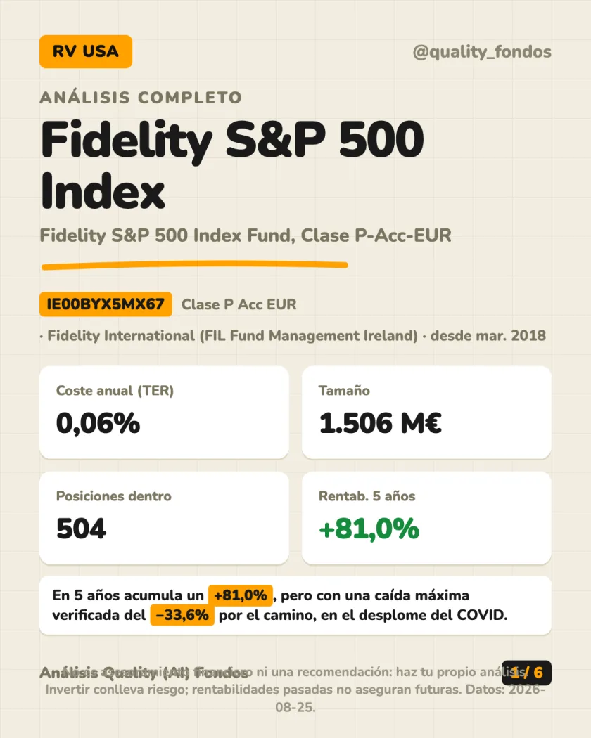 Resumen en 30 segundos del análisis de Fidelity S&P 500 Index Fund, Clase P-Acc-EUR