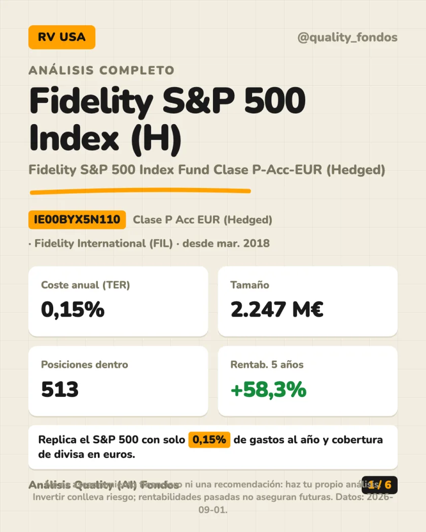 Resumen en 30 segundos del análisis de Fidelity S&P 500 Index Fund Clase P-Acc-EUR (Hedged)