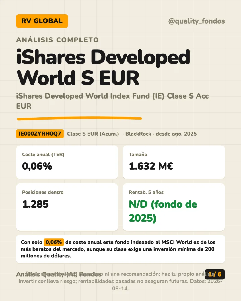 Resumen en 30 segundos del análisis de iShares Developed World Index Fund (IE) Clase S Acc EUR