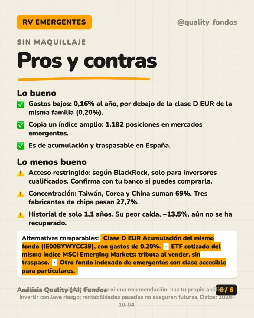 Costes y fiscalidad del análisis de iShares Emerging Markets Index Fund (IE) Class S Euro
