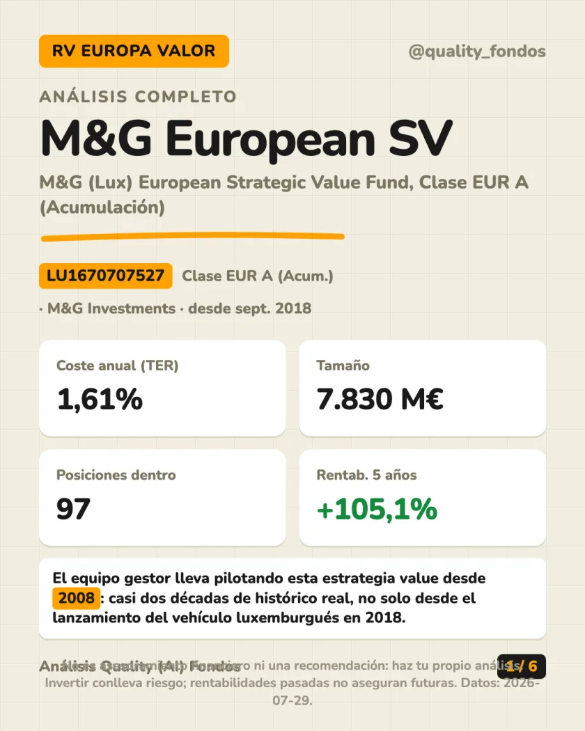 Resumen en 30 segundos del análisis de M&G (Lux) European Strategic Value Fund, Clase EUR A (Acumulación)