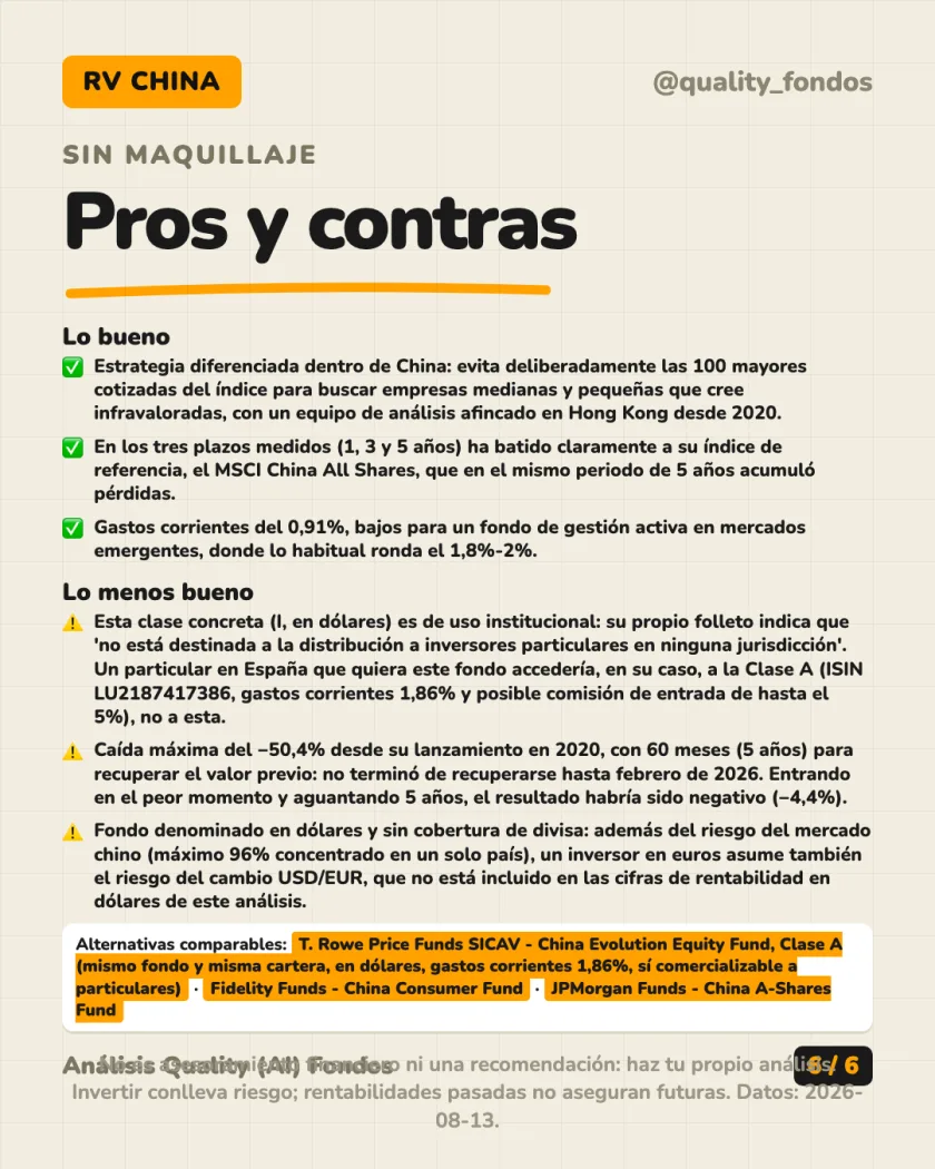 Costes y fiscalidad del análisis de T. Rowe Price Funds SICAV - China Evolution Equity Fund, Clase I USD (Acum.)