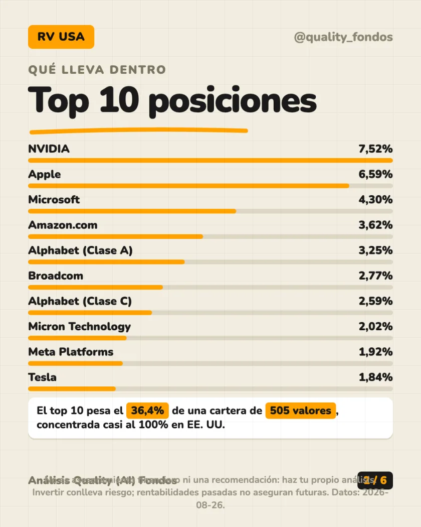 Ficha del fondo del análisis de Vanguard U.S. 500 Stock Index Fund, Investor EUR Acc